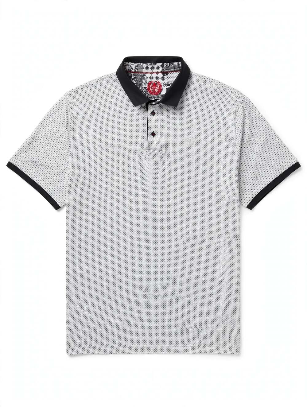 Au Noir Polo Lindell Black Men's Mini Geo Print Short Sleeve Polo Shirt